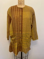 Vintage 1980s Nancy Heller Asymmetrical Pleat Tunic Plaid Shirt Dress Large XL