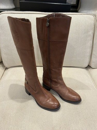 Etienne Aigner E-Chip Riding Boots Women's 7 Brown Leather Contemporary VGC