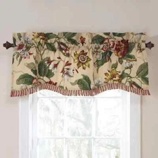 Waverly LAUREL SPRINGS PARCHMENT Lined Valance Cottage Floral 50x15 NEW