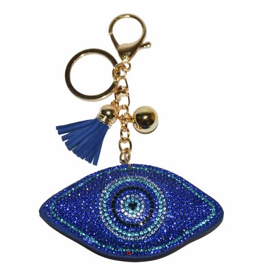 Dark Blue Oval Evil Eye Keychains for Women Round Backpack Keyring Purse Charm K