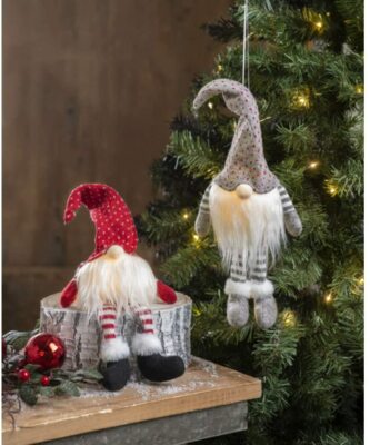 Ganz H1 LuxuryLite Flameless 16'' LED Plush Gnome Ornament Holiday 2pcSet LLX1302
