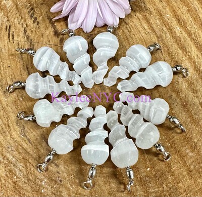 Wholesale Lot 12 Pcs Natural Selenite aka Satin Spar Spiral Pendant Crystal