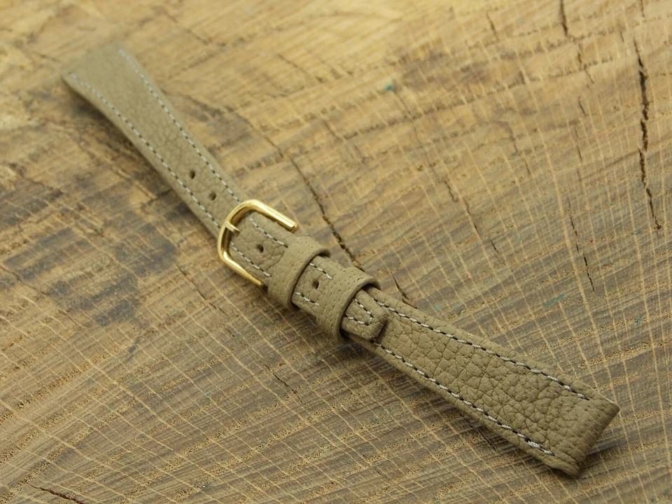 Correa de reloj Bulova vintage de segunda mano de cuero tostado con hebilla de tono dorado de 12 mm Foto 2 de 4