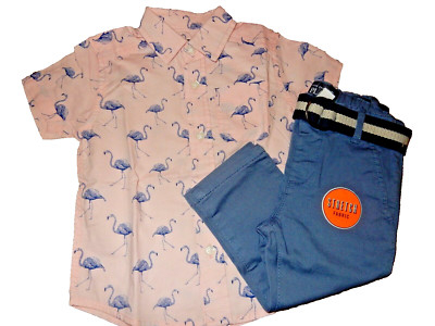 5L NWT 12-18M The Children's Place Button Shirt & Belted Stretch Chino Pants Set