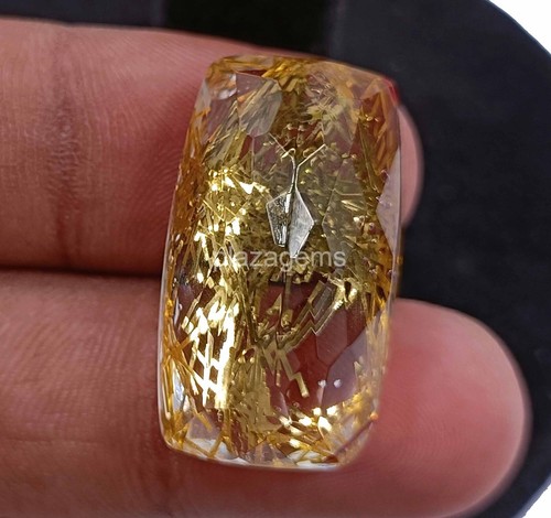 Golden Rutilated Quartz 41 Ct Certified Cushion Cut Loose Gemstone 26x14mm 4OUH - Picture 6 of 8
