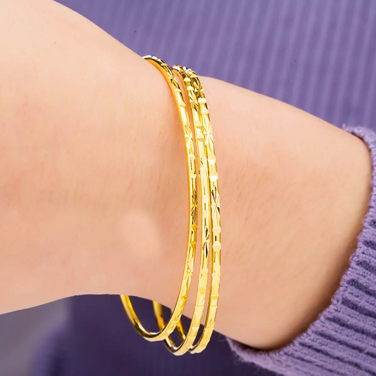Wholesale 18K Gold Plated 3 Pic Carved Bracelet Bangles Set Bridal