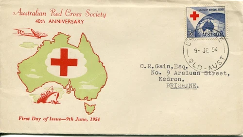 1954 40th Anniversary of the Australian Red Cross - QSM FDC Green