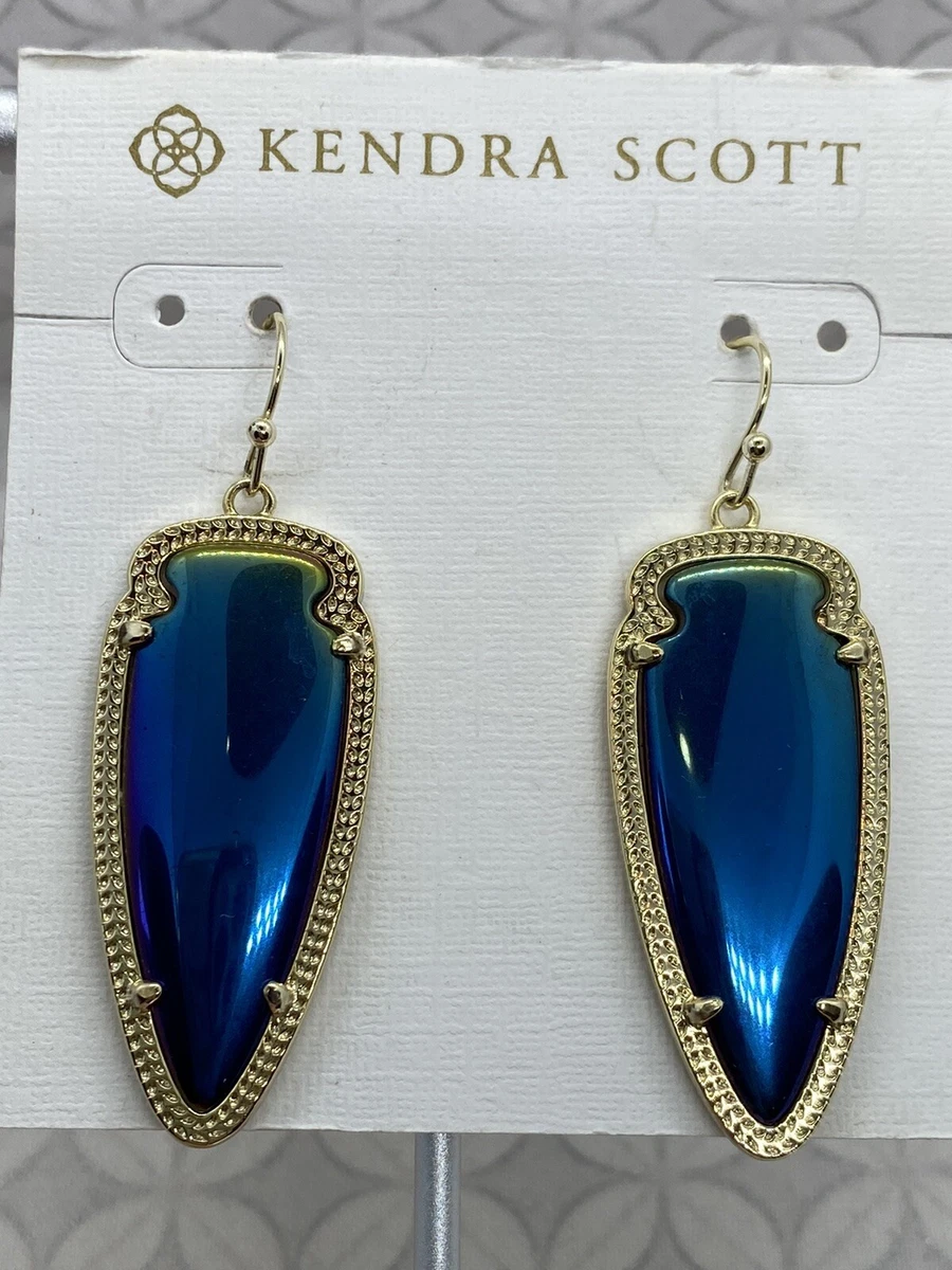 Kendra Scott Sky Earrings Black iridescent blue gold tone arrowhead