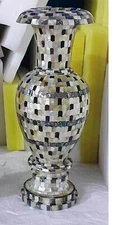 18" Beautiful Marble Inlay Flower Vase Mop Abalone Shell Mosaic Art Home Decors