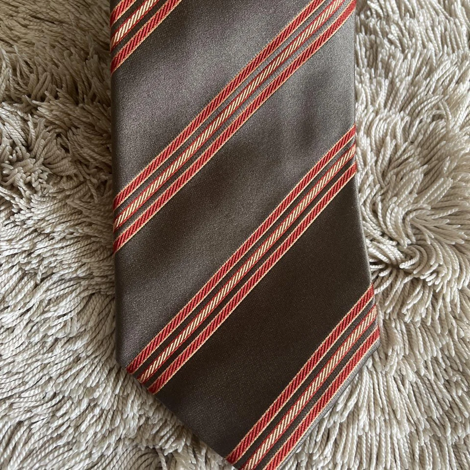 Gravata Kiton genuína unissex 100% prata laranja luxo Itália Nápoles - Imagem 2 de 4