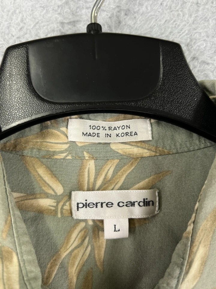Camisa Pierre Cardin Hombres Grande Verde Bambú Floral Hawaiana Abotonada Rayón Playa Foto 3 de 4