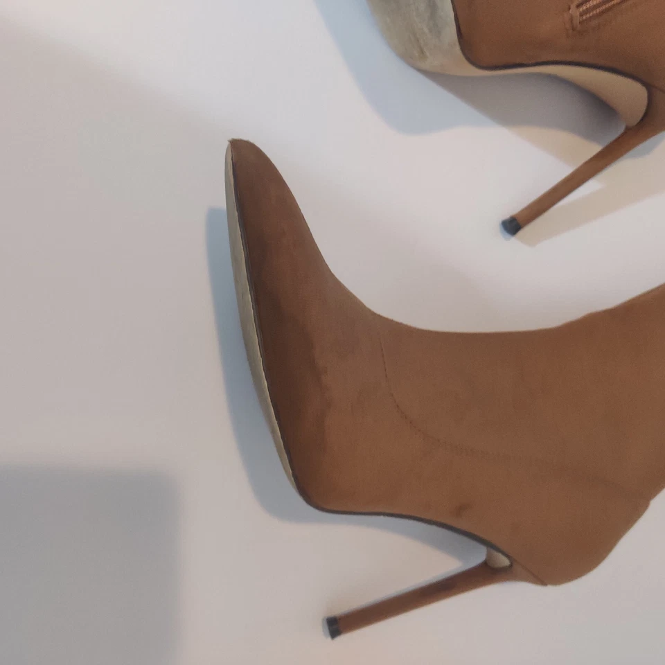 Botín de aguja para mujer color tostado cremallera punta sin cordones bota elástica 7,5 ¡LEER!! Foto 3 de 4