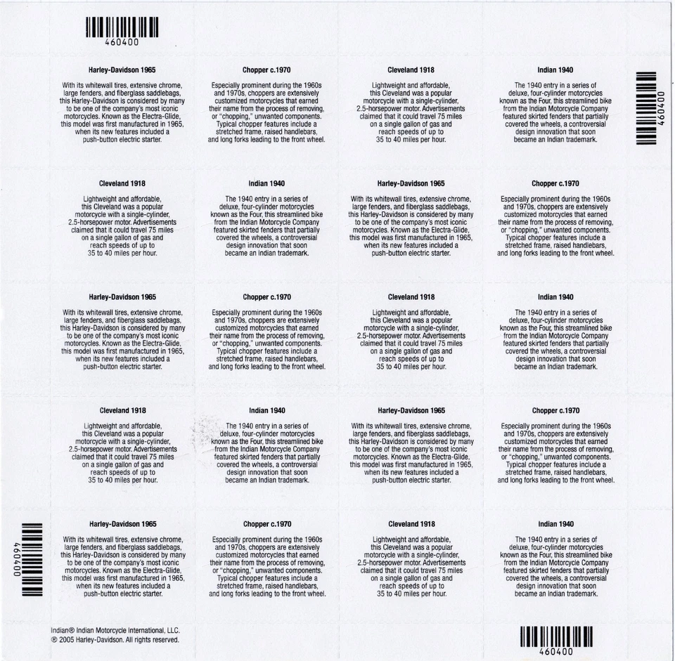 Scott #4088a (4085-88) American Motorcycles Sheet of 20 Stamps w/FDC - Sealed - Image 3 of 4