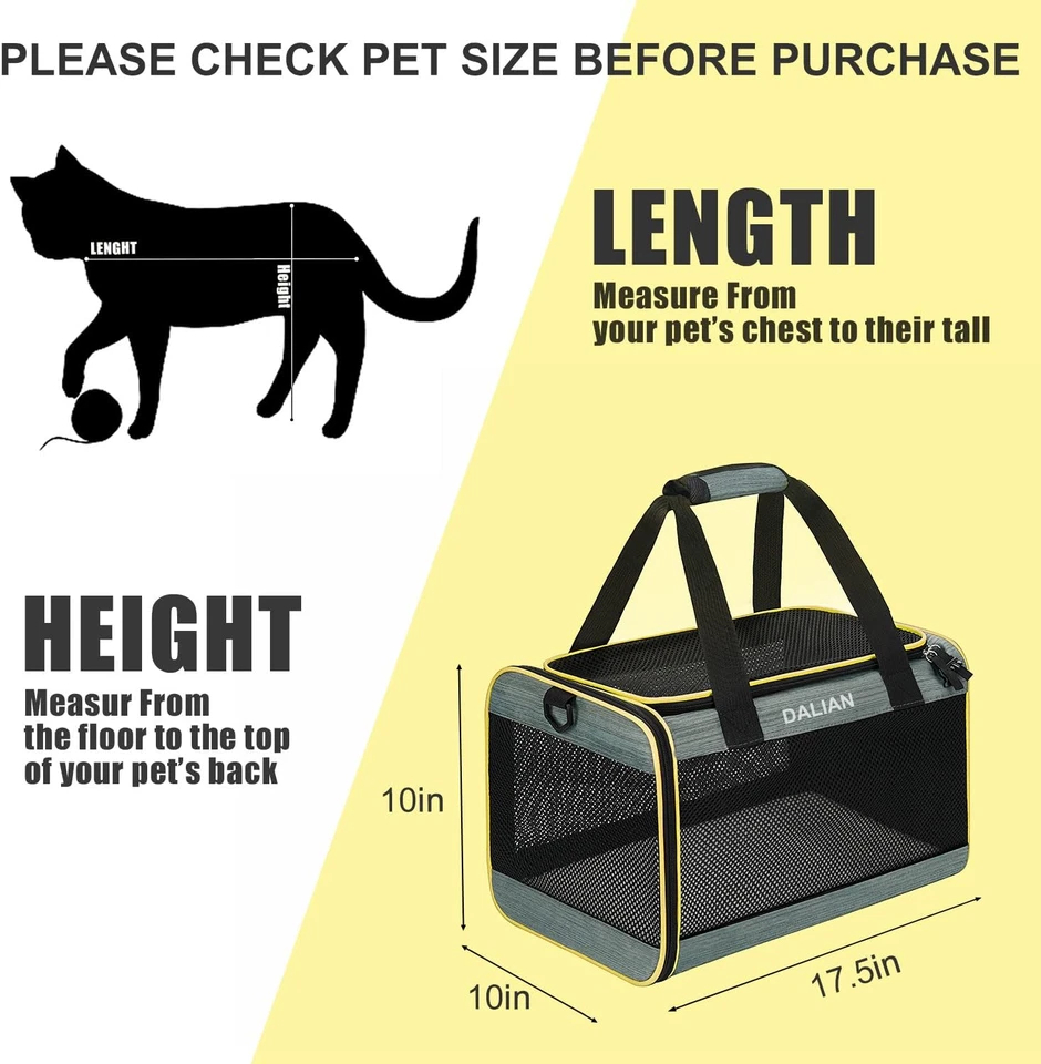 Transportador para gatos aprobado por la aerolínea transportador para mascotas transportador para perros lado suave mascota viaje aprox. Foto 2 de 4