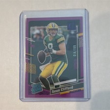 Panini 2023 Clearly Donruss Rated Rookie Sean Clifford #82 Purple /199 Packers