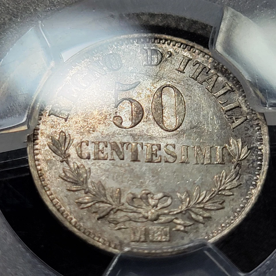 1863 Italy 50 Centesimi PCGS MS63 Lusterous High Grade Nice Type *M42 - Image 4 of 4