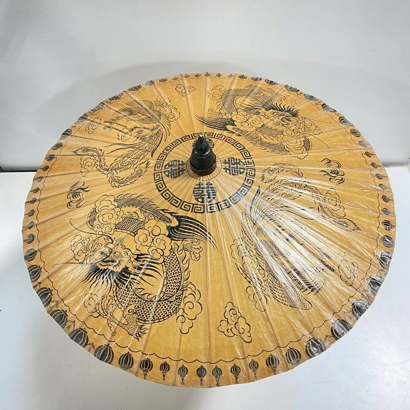 Chinese Handmade Dragon Pattern Wood Umbrella Traditional Home Decor Art Display - Image 2 of 4