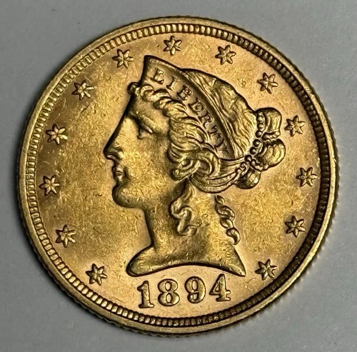 Mint State 1894-P $5 Liberty Head Gold Half Eagle MS U.S. Type Coin Uncirculated