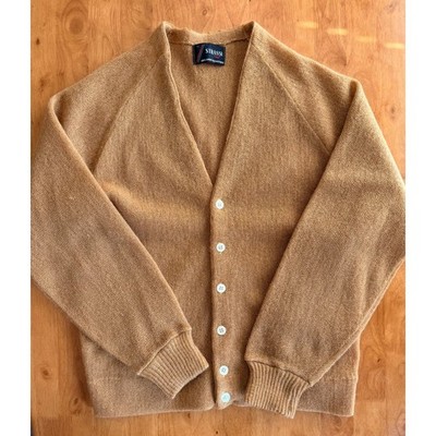 Strassi Vintage Mens 100% Baby Kid Mohair Cardigan Sweater Camel Tan Medium