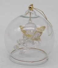 Acrylic Angel w/ Gold colored wings in Glass Dome Christmas Ornament 3.75"