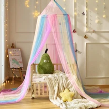 Rainbow Bed Canopy for Girls,X-Large Princess Canopy Hanging Netting Bedroom ...