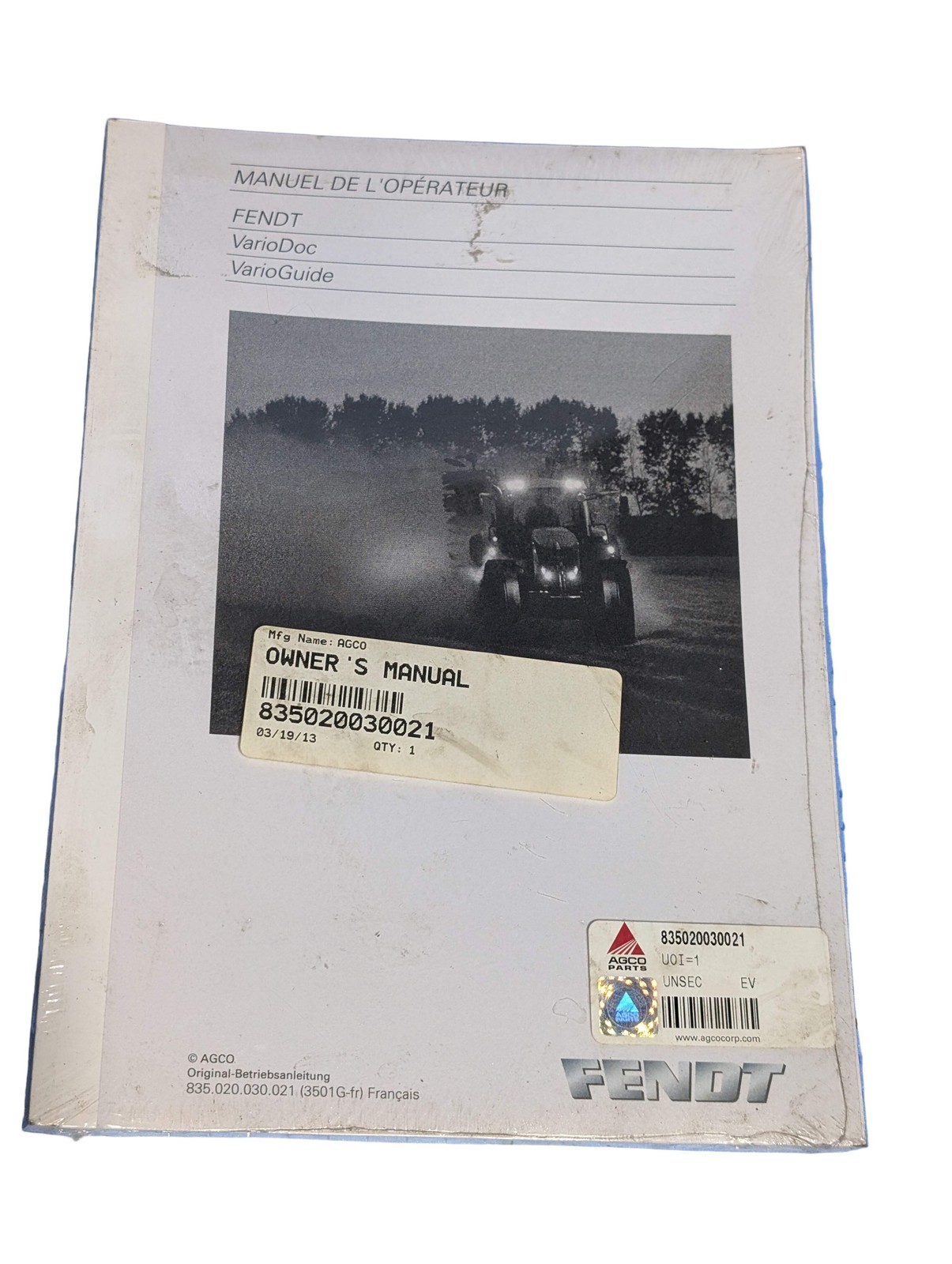 AGCO 835020030021 FENDT VARIODOC VARIOGUIDE OWNER'S MANUAL FRENCH ...