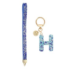 Initial Letter H Keychain for Women Rhinestone Alphabet Keychain, Blue