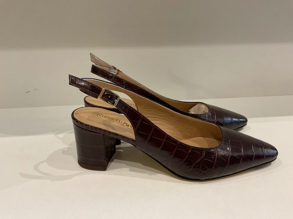 Stuart Weitzman Russell And Bromley Burgundy Leather Sling Backs Size 6 (39) - Image 2 of 4