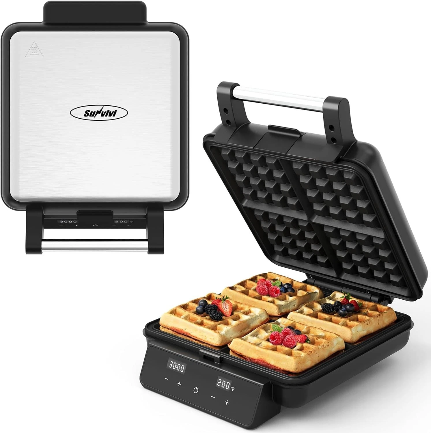 Sunvivipro 4-Slice Waffle Maker with Nonstick Surface, 1200W Waffle Iron, Time