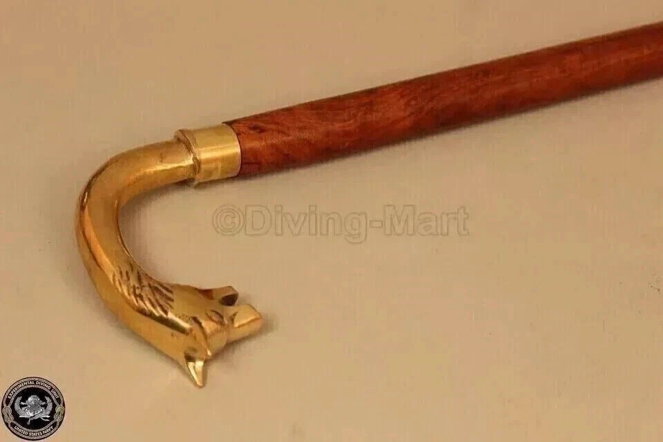 Wolf Head Handle Wooden Walking Stick Designer Antique Brass Victorian Cane Gift - Image 4 of 4