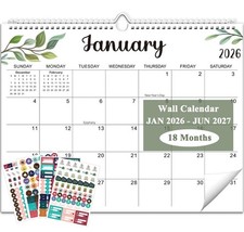 Wall Calendar 2026 2027, 18 Month Planner, Big Blocks, Office Home, White