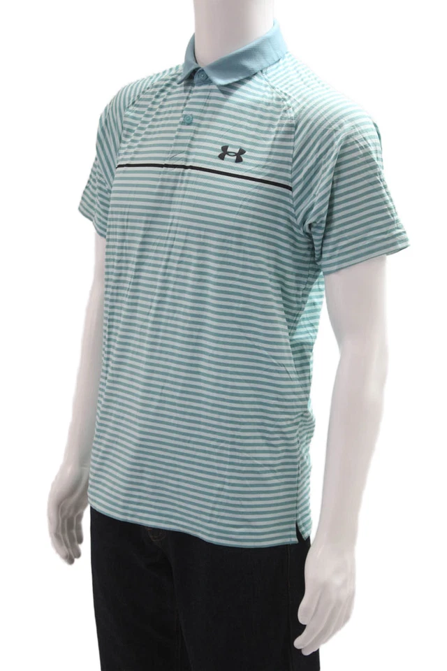 Under Armour Mens Striped Short Sleeves Rugby Shirt Blue Size Small - Image 2 of 4