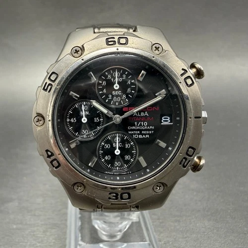 Seiko Alba Epsilon Chronograph Watch Men 41mm Black Dial Date New Battery VTG