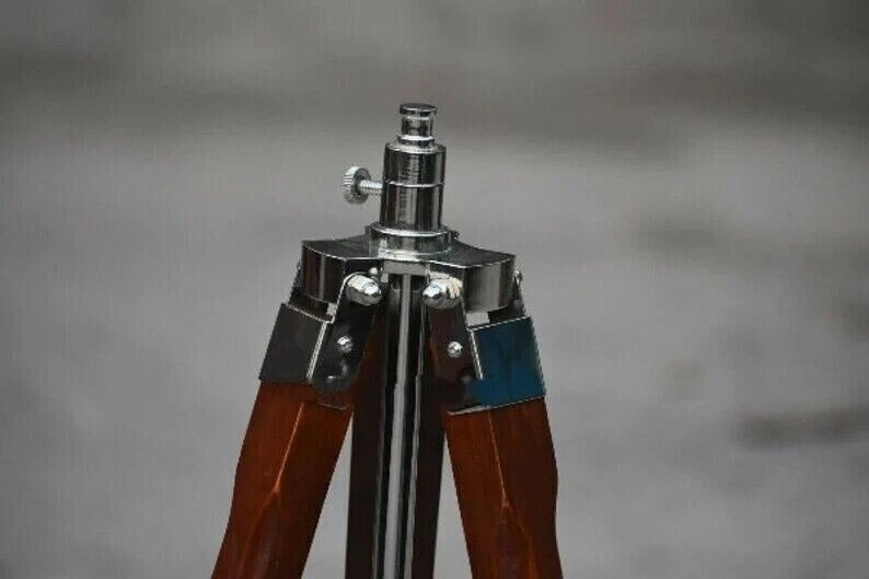 Wooden chrome nickel Corner Floor Tripod Stand Vintage Brown Suitable F/ Camera - Image 3 of 4