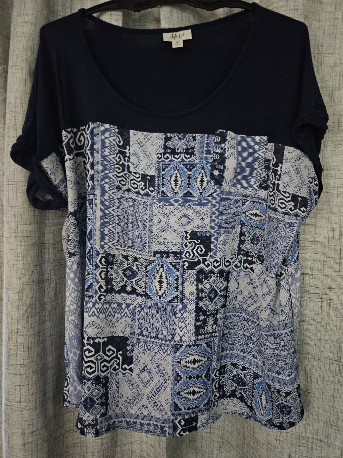 Style and Co Women's Plus Size 2X Blue Short Sleeve  Top