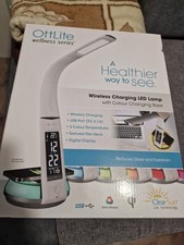 OttLite Wellness LED Desk Lamp Night Light Clock Thermometer & Wireless Charging