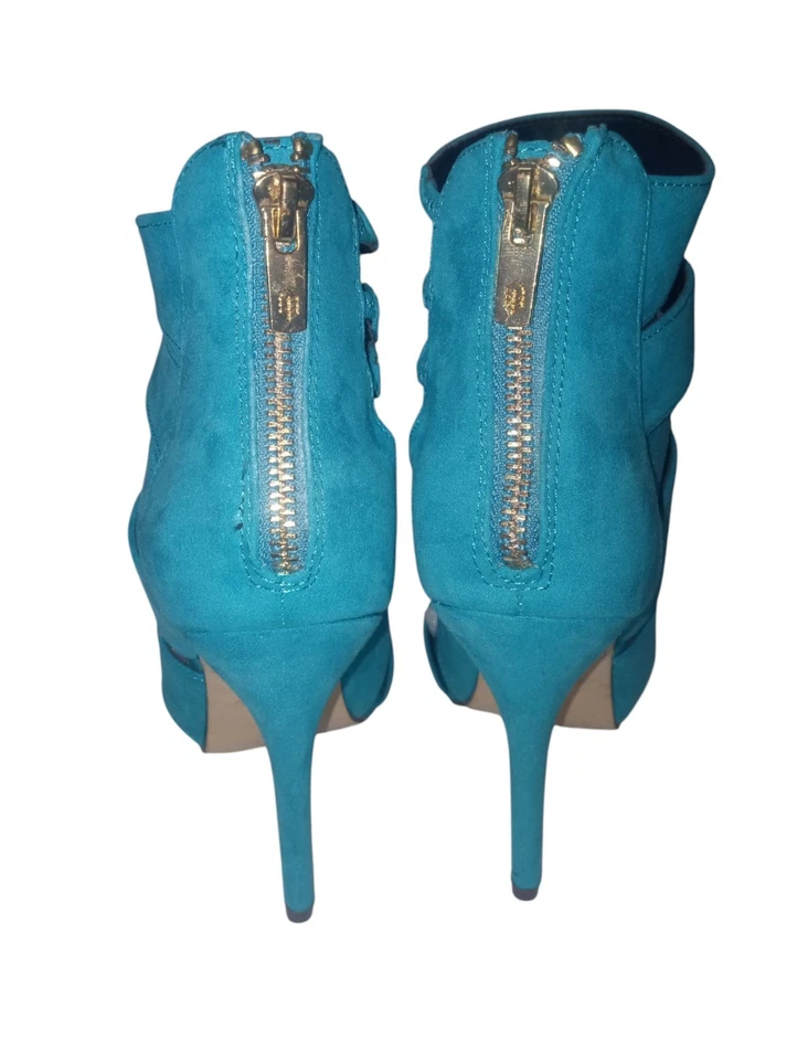 Call It Spring High Heel Sandals Shoes Teal Faux Suede Zip Back Women’s Size 7 - Image 4 of 4