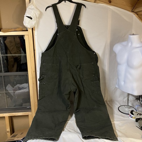 Vtg Carhartt Mens 50X28 Green Insulated Duck Bib Overalls R27 MOS USA Union Made - Picture 8 of 14