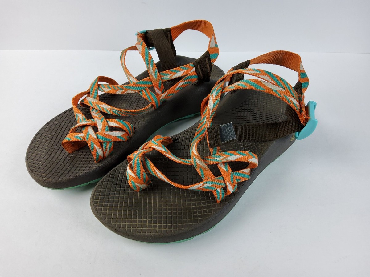 Chaco ZX2 Classic Orange Blue Double Strap Hiking Sandals Toe Loop