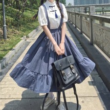 Damen Strumpfhalter Rock Gummibund Rüschen Swing Plissiert Massiv Lang Süß Retro