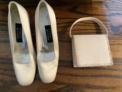 Vintage 1990’s  Weitzman  Pump Square Toe Ivory Shoes & Purse  7B Wedding Formal - 第 1/12 張圖片