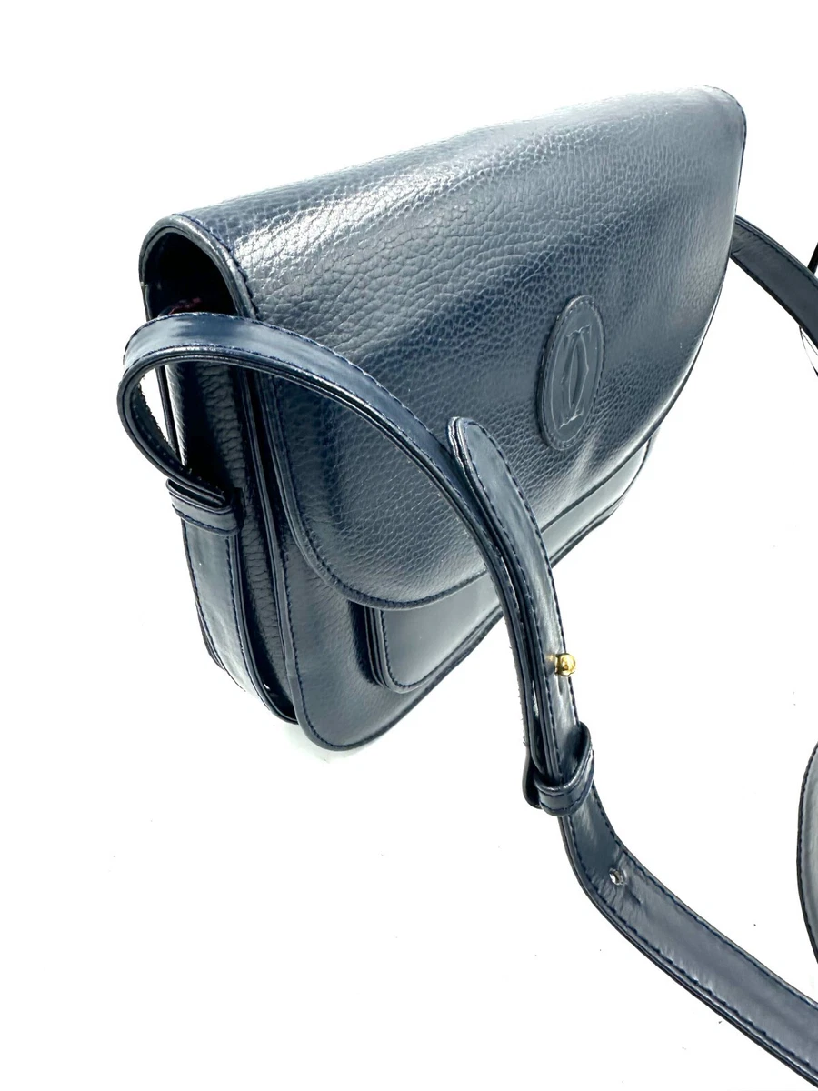Vintage Must de Cartier shoulder bag in Dark Blue Bordeaux Caviar leather