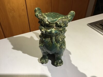 Large Ceramic Green Foo Dog Figurine Statue Vintage Collectible Asuab