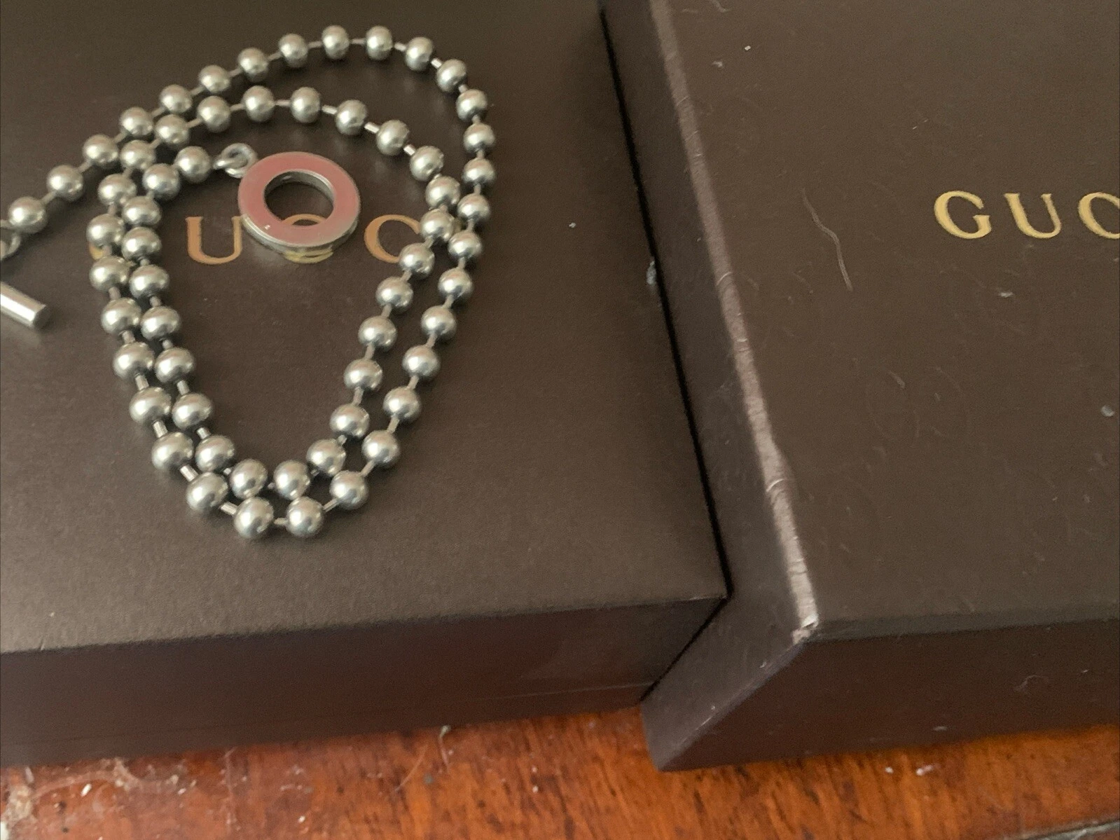 Autentica In Scatola Gucci Vintage Argento Sterling Boule T Bar Toggle Collana