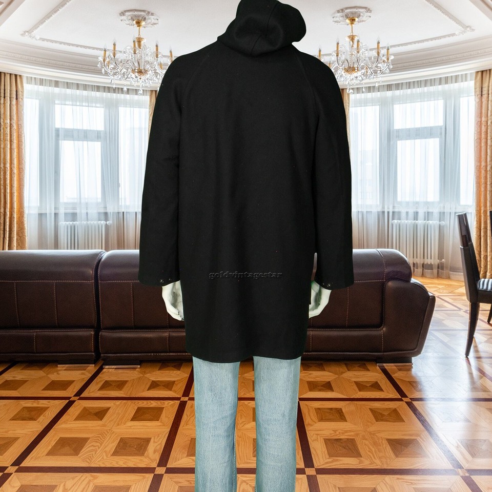 Vintage Lakeland Black Wool Hooded Car Coat M eBay