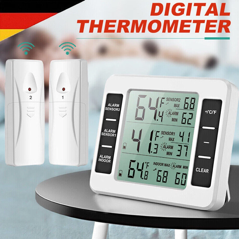 Kühlschrankthermometer Gefrierschrankthermometer Alarm digital Funk Thermometer - Bild 2 von 4