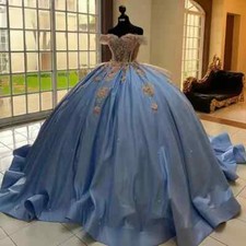 Light Blue Illusion Quinceanera Dresses Ball Gown Appliques Sweet 15 Birthday