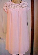 Women's Size Small Dress Pink Sheer Lace Yoke Sleeves Polyester NWT As U Wish  
