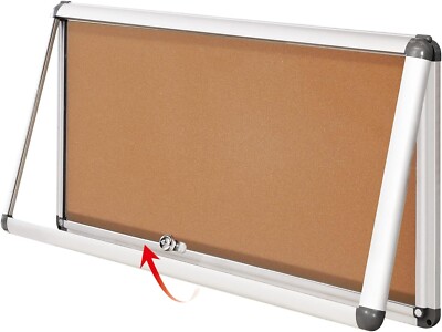 SWANCROWN Lockable Noticeboard Wall-Mounted Bulletin Pin Cork Boards 28x14 inch