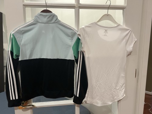 Adidas Front Zipper Mint Green Black Color Block Jacket & T-Shirt Girls LG 14 - Picture 2 of 6
